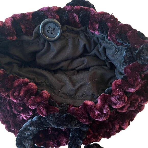 Chunky Knit Hobo Bag Purse Boho Hippie Goth Whimsigoth Handmade Purple Black - Picture 7 of 12